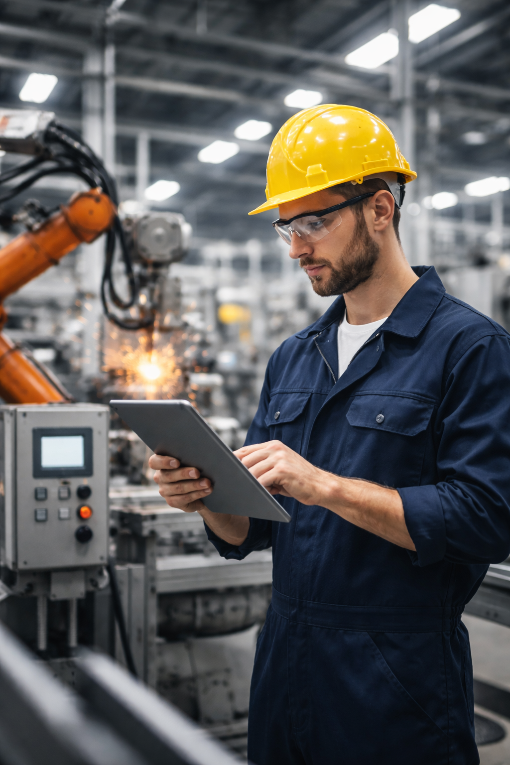 Technicus gebruikt tablet in fabriek