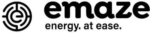 Emaze logo with circular emblem left of the word 'emaze' and the slogan 'energy. at ease.'