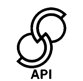 Two interlocking black chain links with the word API beneath, symbolizing an API concept.